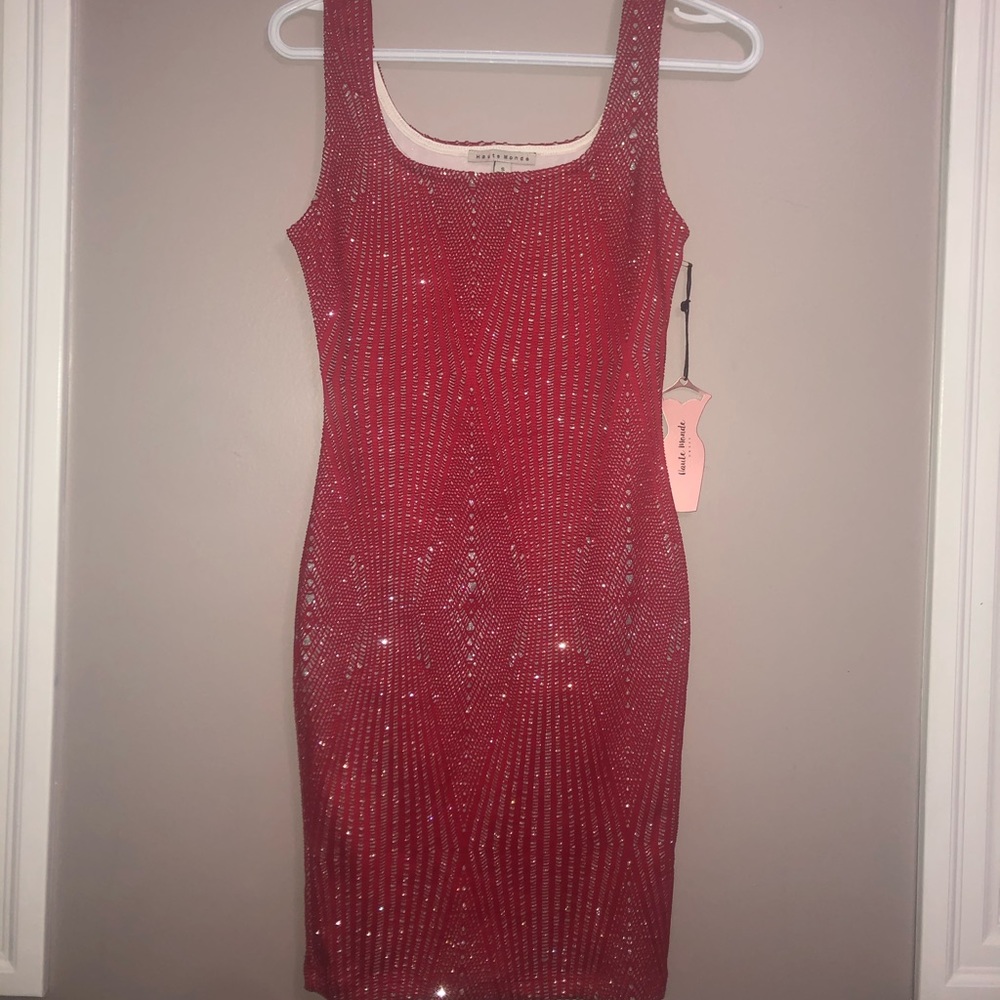 Red and silver bodycon dress